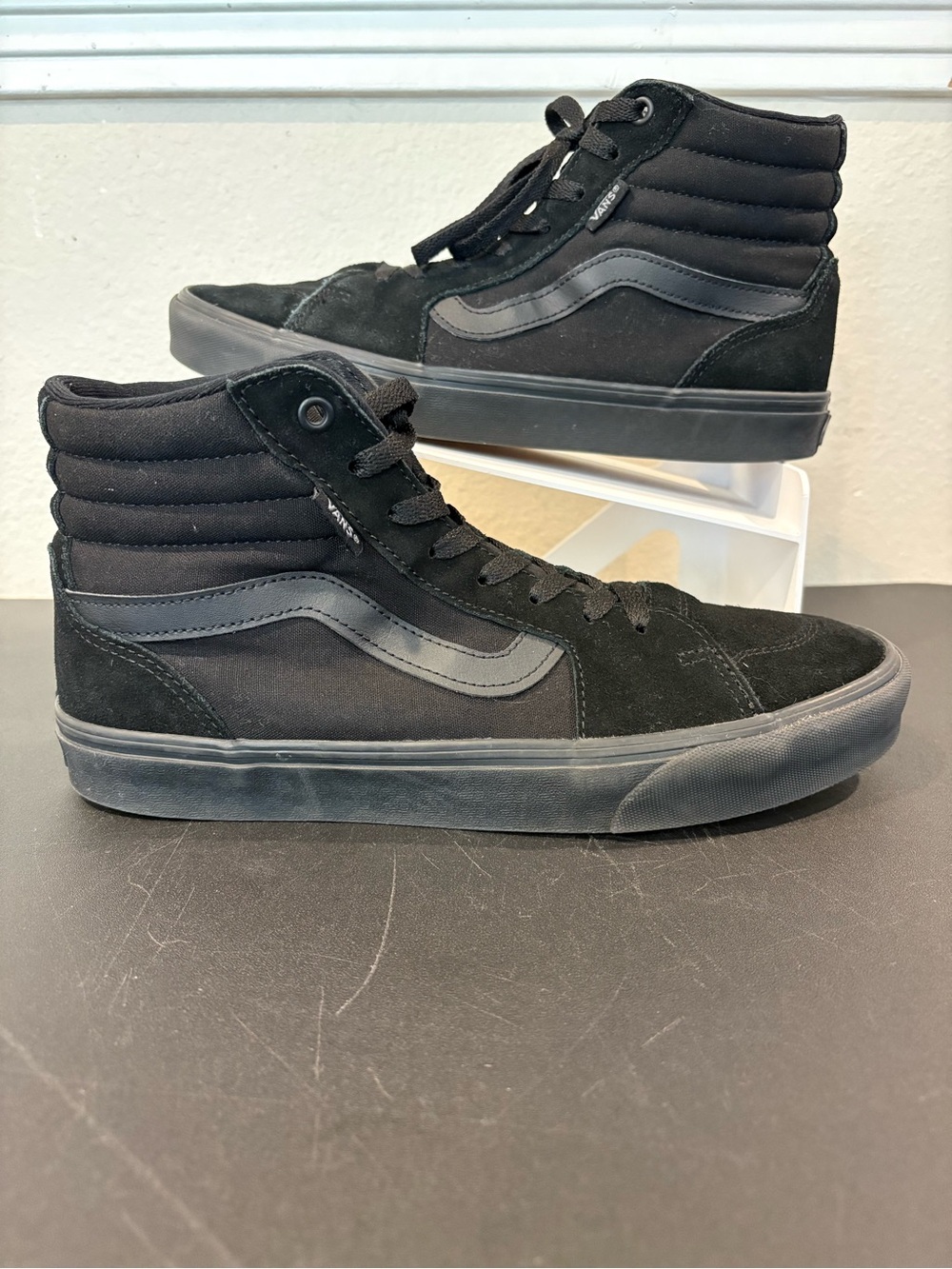 Vans Sk8-Hi Black/Black High Top Suede Canvas Shoes Sneakers Mens 9.5